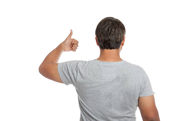 istock Back of Asian strong man show thumbs-up 491941099