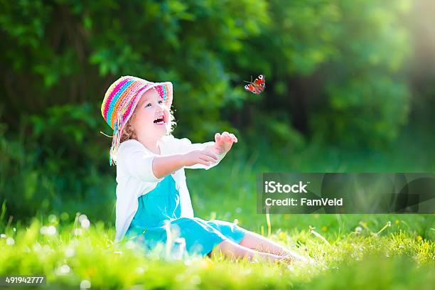 Little Toddler Girl Playing With Butterfly Stock Photo - Download Image Now - Child, Butterfly - Insect, Animal