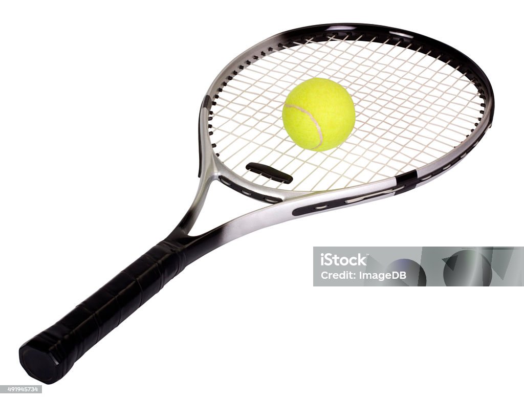 Close-up of a tennis racket with a tennis ball Tennis Racket Stock Photo