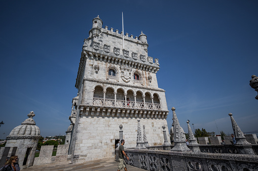 Lisbon, Portugal - September 25, 2015: Torre de Belém - the Belém Tower, Lisbon, Portugal, seen from the bastion.