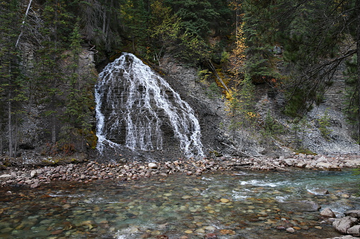 View from above of deep narrow Maligne Canyon in Jasper National Park, Alberta, Canada