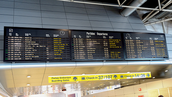 Arrival departure board in Lisbon Airport