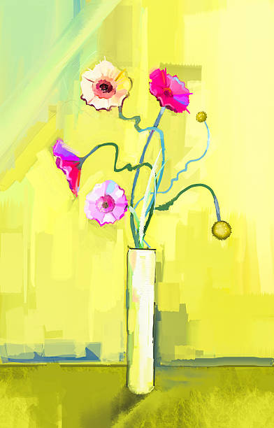 istock Oil painting yellow and red gerbera in vase 491949440