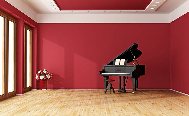 casa com piano de cauda vermelha - piano interior imagens e fotografias de stock