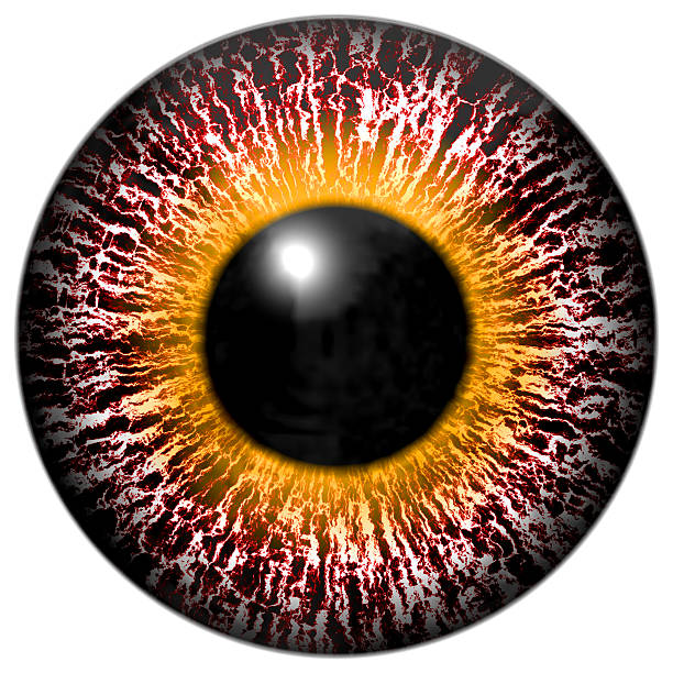 Bloody pink-eye of alien with yellow ring around the pupil Bloody pink-eye of alien with yellow ring around the pupil animal retina stock pictures, royalty-free photos & images