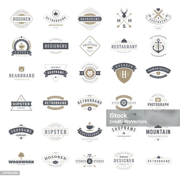 Retro Vintage Logotypes Or Insignias Set Vector Design Elements Stock Illustration - Download Image Now