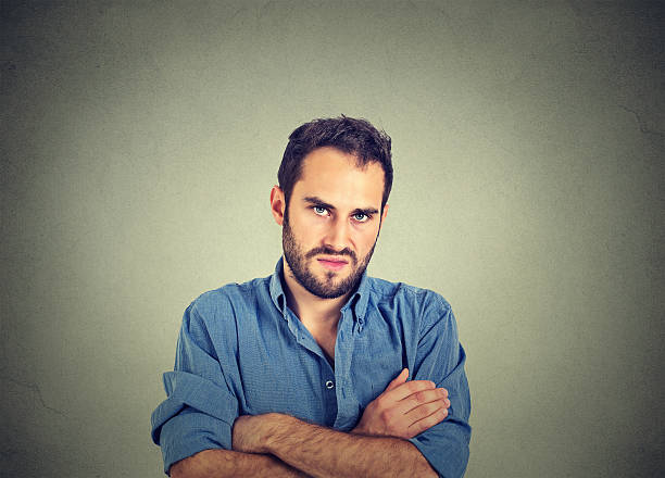 angry grumpy man, about to have nervous breakdown stock photo