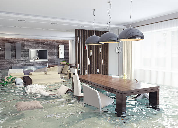 3D concept of contemporary interior flooding stock photo