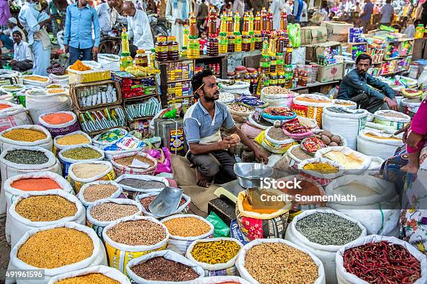 Local Vegetable And Grocery Market In India Stock Photo - Download Image Now - Culture of India, India, Indian Ethnicity