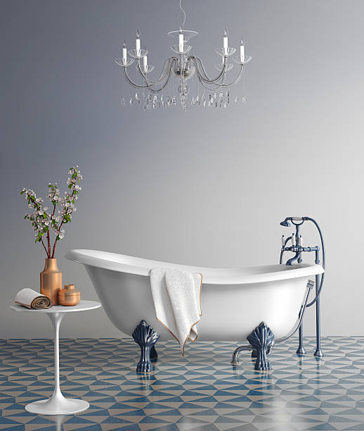 istock Blue bathroom with vintage bathtub 491963360
