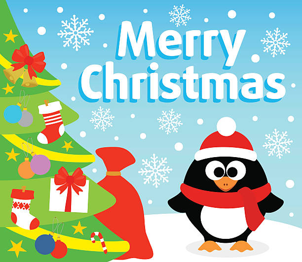 ilustrações, clipart, desenhos animados e ícones de fundo de natal com penguin - tube socks