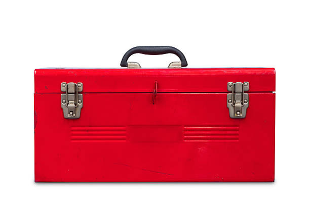 Red toolbox Old red steel toolbox, isolated on white background with clipping path toolbox stock pictures, royalty-free photos & images