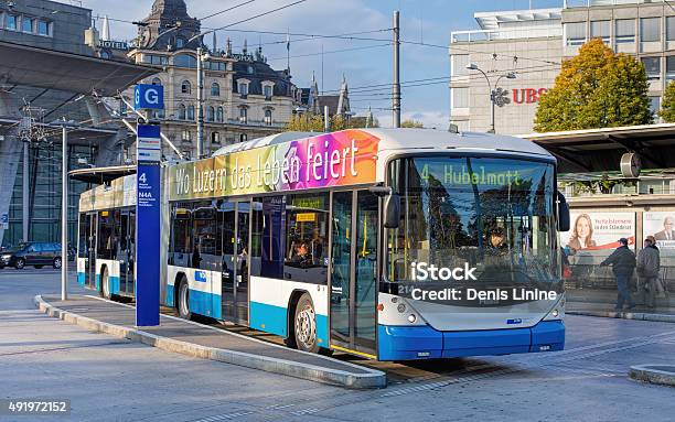 Trolley Bus At The Lucerne Railway Station Stock Photo - Download Image Now - Bus, Lucerne, 2015