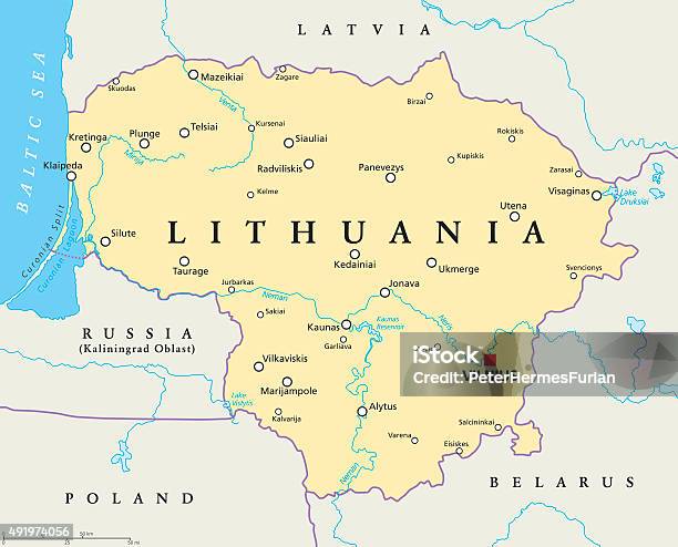 Lithuania Political Map Stock Illustration - Download Image Now - Lithuania, Map, Latvia