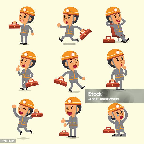 Cartoon Technician Character Poses Stock Illustration - Download Image Now - 2015, Adult, Adults Only