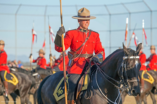White Rock, British Columbia, Canada — 26 July, 2013. The royal Canadian Mounted Police in a ceremonial Musical Ride.