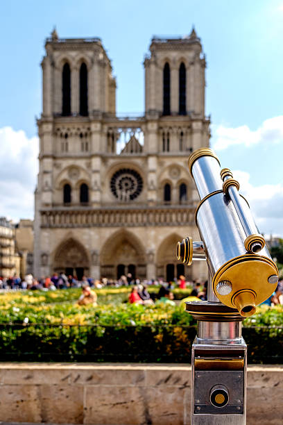Telescope at Notre Dame de Paris stock photo