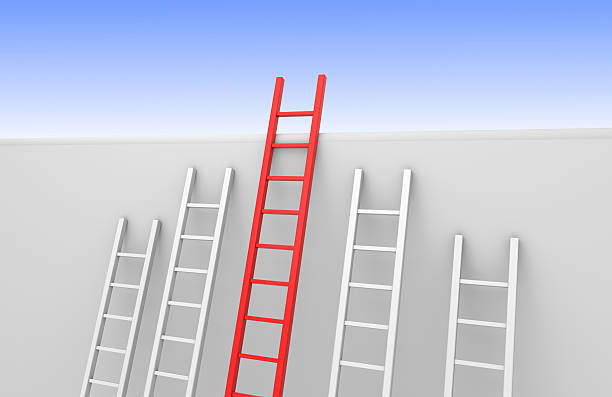 istock One ladder reaches the top 491977032