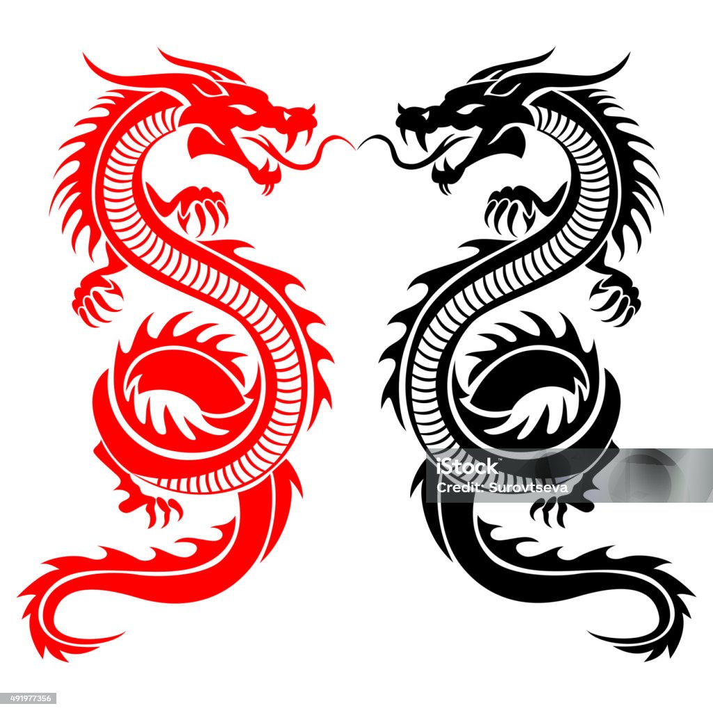 Tribal dragon tattoo Black and red tribal dragon tattoo vector illustration Dragon stock vector