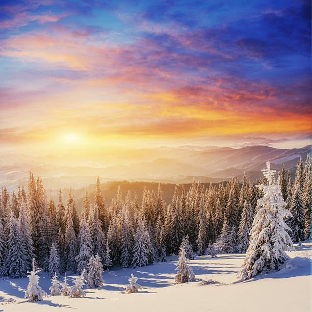 istock sunset in the winter mountains 491977462