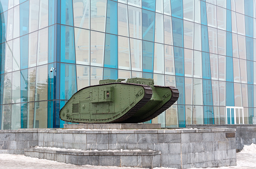 English tank Mk V on Constitution Square in Kharkov. Ukraine