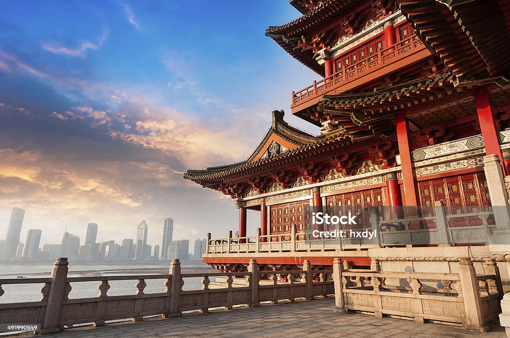 ancient Chinese architecture Blue sky and white clouds, ancient Chinese architecture Beijing Stock Photo