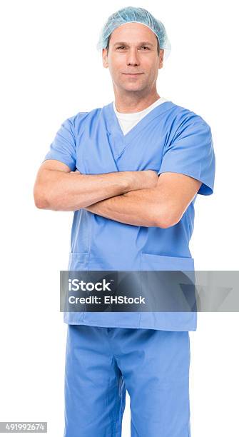 Doctor In Scrubs On White Stock Photo - Download Image Now - 2015, 30-39 Years, Adult