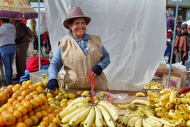 ecuadoriano etnica donna con abiti locali - editorial horizontal farmer occupation foto e immagini stock