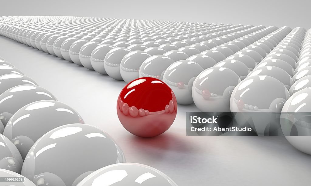 Standing Out From The Crowd 3D Sphere Standing out from the crowd 3d sphere concept. Abstract Stock Photo