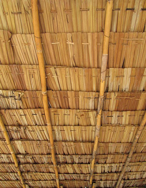 istock Texture of the classic thatch roof from inside view 491993103