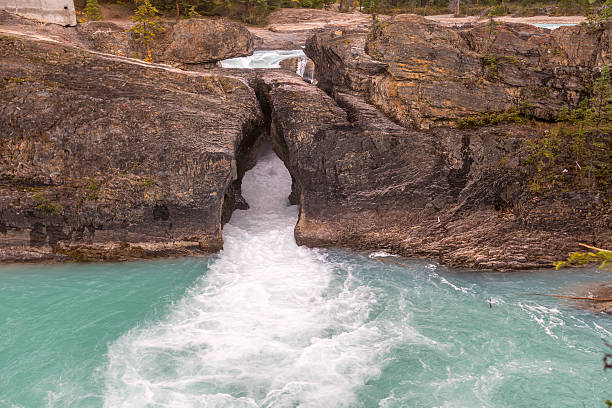 Lower Aguasabon Falls and Gorge, view from Terrace Bay at the north shore of Lake Superior, Ontario, Canada in summer
