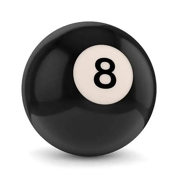 Black pool game ball with number 8 isolated on white background