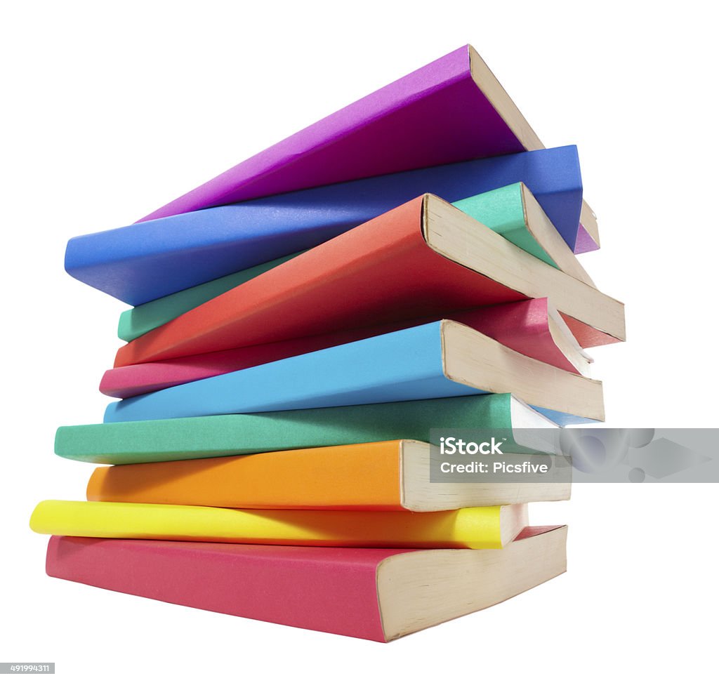 colorful books stack education close up of stack of colorful books on white background, with clipping path included Analyzing Stock Photo
