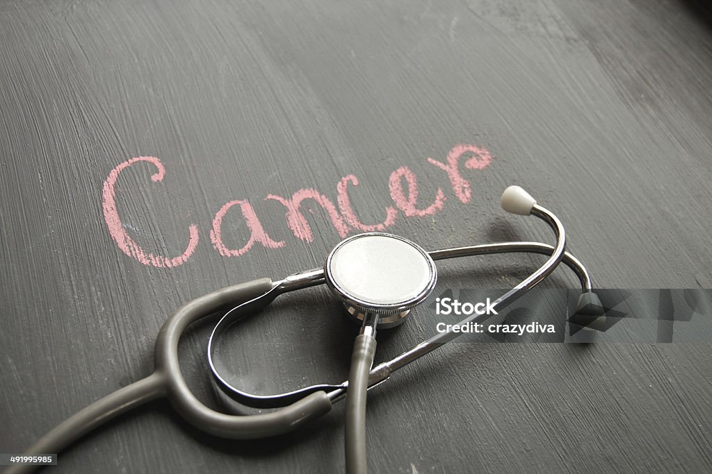 Stethoscope with concept of cancer Stethoscope with concept of cancer on black background Cancer - Illness Stock Photo