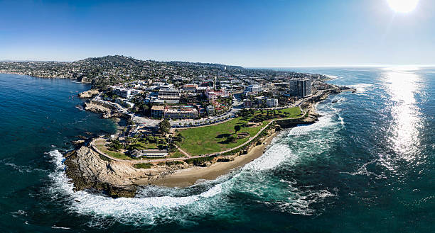 La Jolla Panoramic This is a 10 image aerial panoramic of the La Jolla, California area. La Jolla is less than 10 miles North of San Diego, California, USA. la jolla stock pictures, royalty-free photos & images