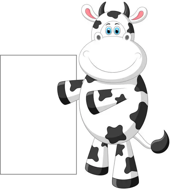 Vector illustration of Cute cow cartoon with blank sign