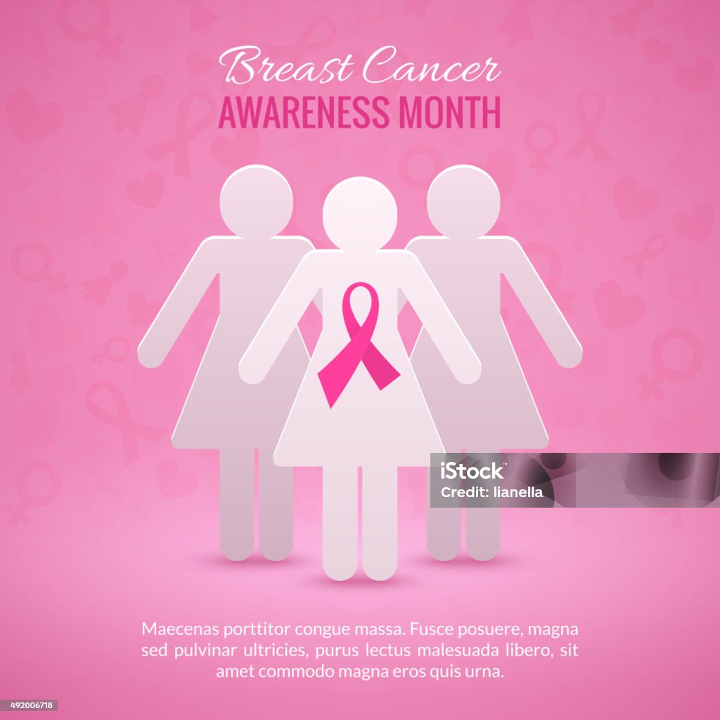 Breast Cancer Awareness Background Breast Cancer October Awareness Month Campaign Background with paper girl silhouettes and pink ribbon symbol. Vector illustration Breast Cancer stock vector