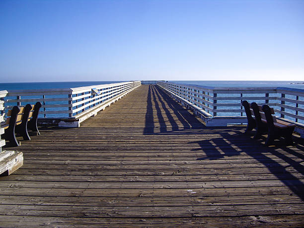 istock Two benches overlook the ocean on California pier 492007330