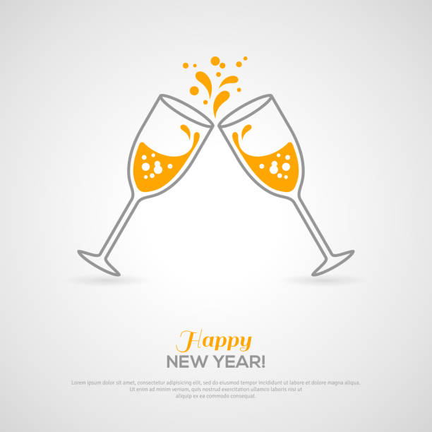 bildbanksillustrationer, clip art samt tecknat material och ikoner med sparkling champagne glasses. minimalistic concept - wine cheers
