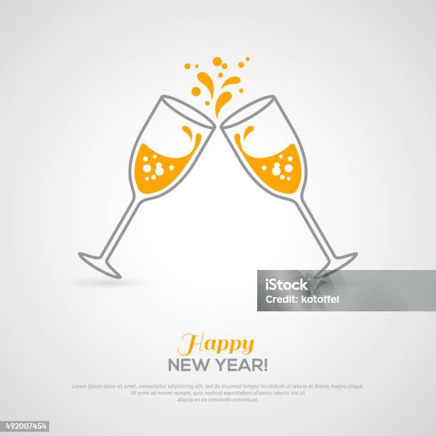 Sparkling Champagne Glasses Minimalistic Concept Stock Illustration - Download Image Now - Celebratory Toast, Champagne, Wineglass