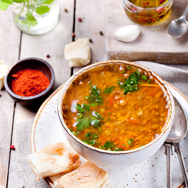 istock Lentil soup with smoked paprika and bread 492008482
