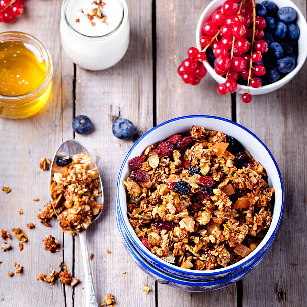 istock Honey glazed oatmeal, nut and flax seeds granola 492008922