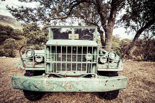 istock shabby old vehicle abandoned in a forest 492010068