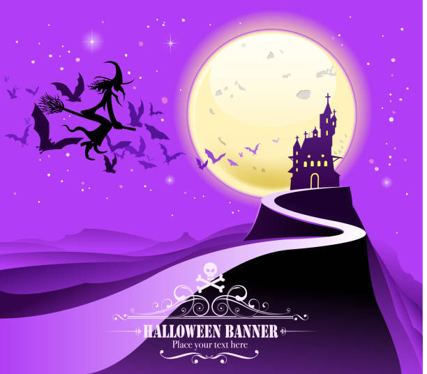 ハロウィーンパーティのサイン - halloween castle cartoon backgrounds点のイラスト素材／クリップアート素材／マンガ素材／アイコン素材