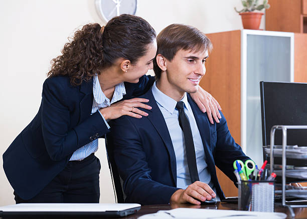 istock Top manager flirting with subordinate official at workplace 492012088