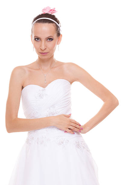 istock Attractive pretty bride in white wedding dress. 492013550