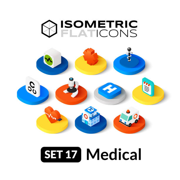 Isometric flat icons set 17 Isometric flat icons, 3D pictograms vector set 17 - Medical symbol collection caduceus medical symbol backgrounds stock illustrations