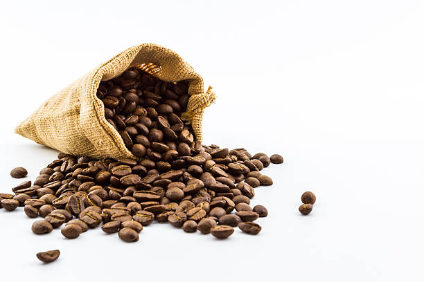 istock Brown roasted coffee beans in a canvas sack. 492025091