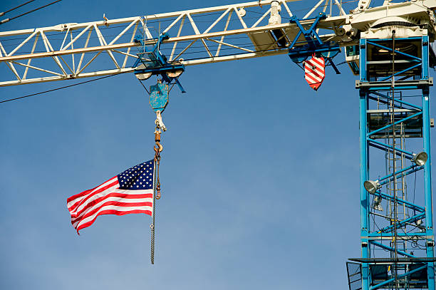 istock Construction Crane, American Flag, Heavy Equipment, Patriotic 492025223