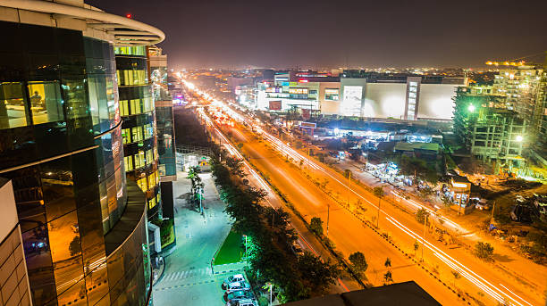 Highway at Night View of Highway from a building top at night. This is a long exposure shot. bangalore stock pictures, royalty-free photos & images